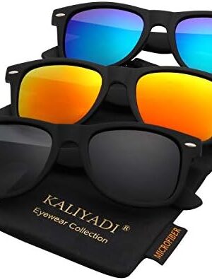 KALIYADI Polarized Sunglasses for Men and Women Matte Finish Sun glasses Color Mirror Lens UV Blocking (3 Pack)