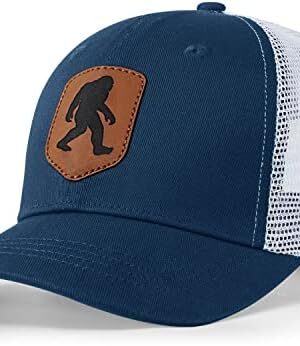 Pnkvnlo Mesh Bigfoot Hat Leather Cap for Men- Great Snapback Closure Sasquatch Hat for Hunting & Hiking