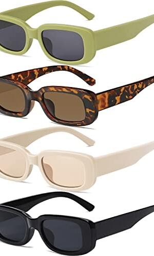 Tskestvy 4 Pieces Retro Sunglasses Vintage Sunglasses Small Square Rectangle 90s Glasses Trendy Y2K for Women Aesthetic